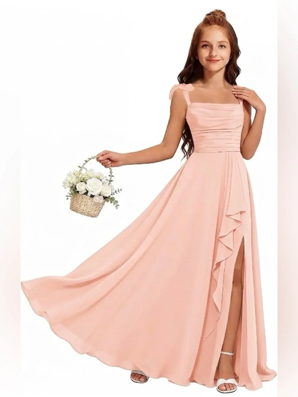 Blush Pink Ruffle-Slit A-Line Evening Dress size 8